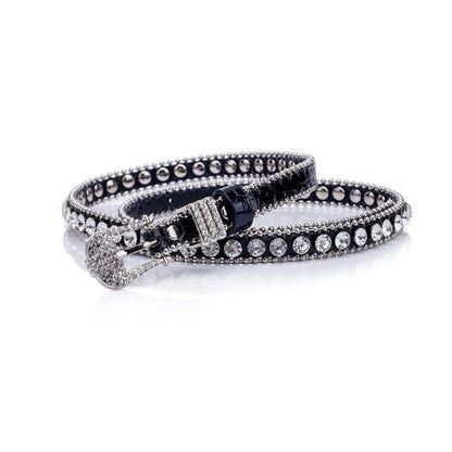 Women Leather Belt Rhinestone Fashion Men Casual Bling Jeans Waistband 110x3.3cm