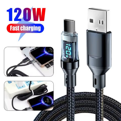 120w Super Fast USB Type-C Charging Braid Phone Charger Lead with Display LOT