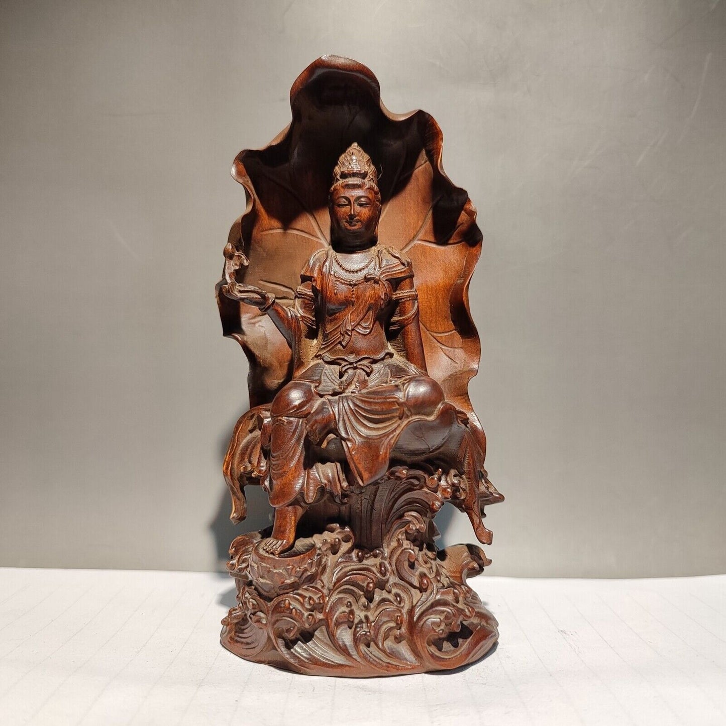 Wooden Meditation Fortune Praying Kwan Yin Guanyin Quan Statues Wood Sculpture