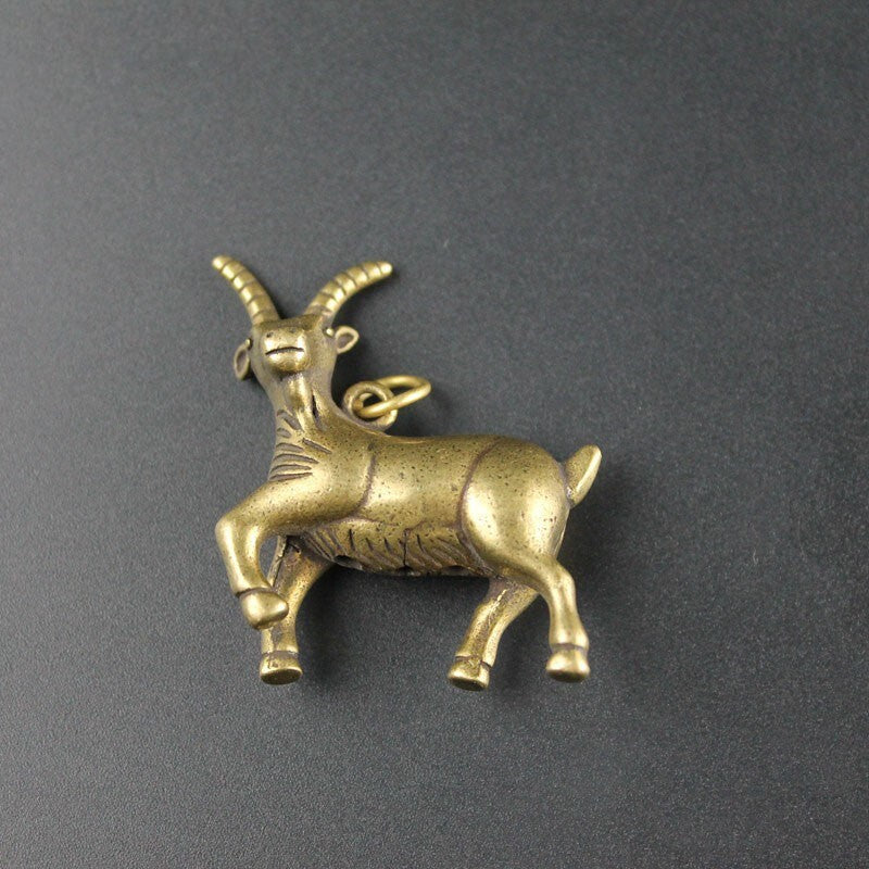 Pure Brass Goat Statue Keychain Pendant Sheep Figure Miniature Tea Pet Ornament