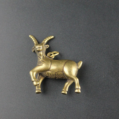 Pure Brass Goat Statue Keychain Pendant Sheep Figure Miniature Tea Pet Ornament