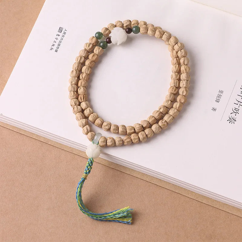 Natural Bodhi Lotus Jade Bracelet Good Luck Hand Strings Buddhist Prayer Beads