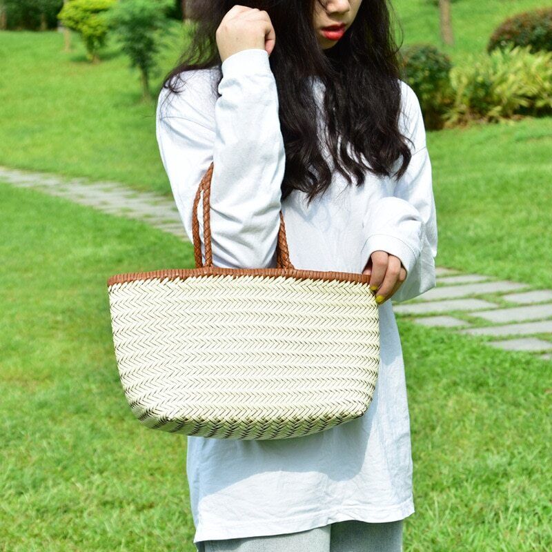 Women's Genuine Leather Woven Shoulder Bag Weaving Bag Cowhide Cross Hand Bags