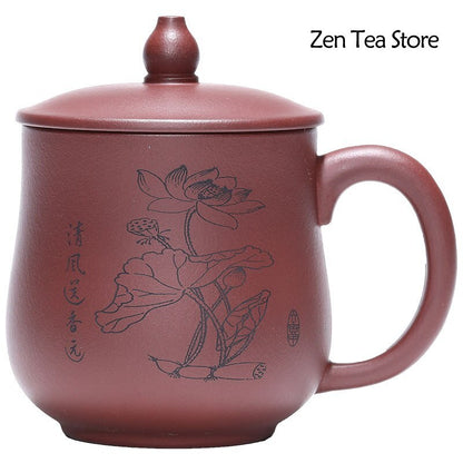 Yixing Raw Ore Purple Clay Lotus Teacup Zisha Tea Set Water Cup