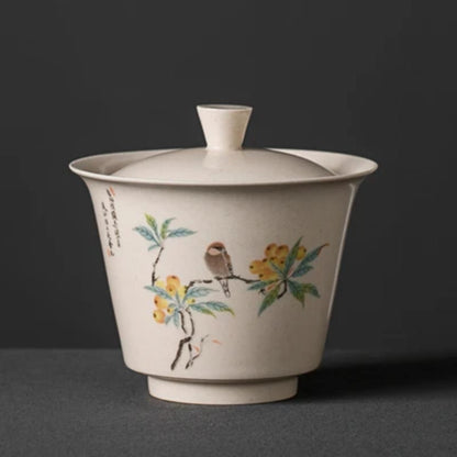 150ml Gaiwan Tea Ceramic Tureen Chinese Flower Bird Pattern Cup Tea Bowl Tea Set
