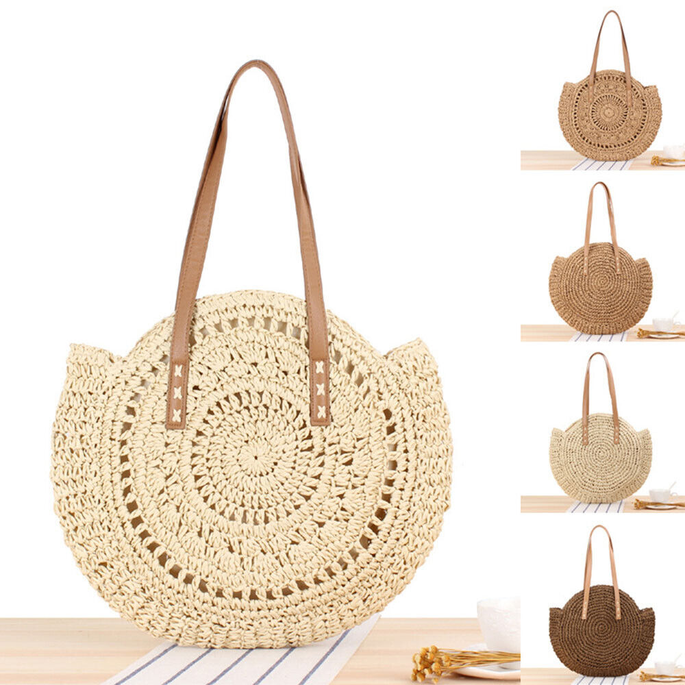 Womens Wicker Handbag Bags Tote Beach Straw Woven Summer Rattan Basket Bag