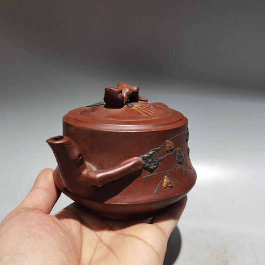 Chinese Yixing Zisha Clay Handmade Kong fu tea Exquisite Teapot品名：双色竹叶壶 底款：周桂珍