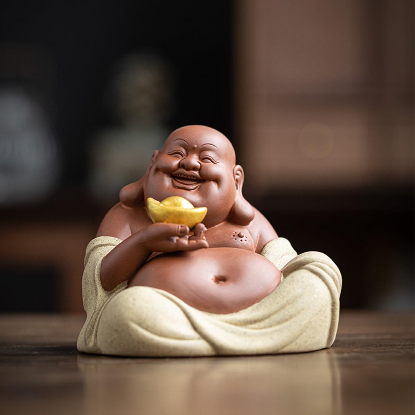 Chinese Maitreya Buddha Purple Sands Tea Pet 11.5cm Tea Play Kung Fu Tea Set