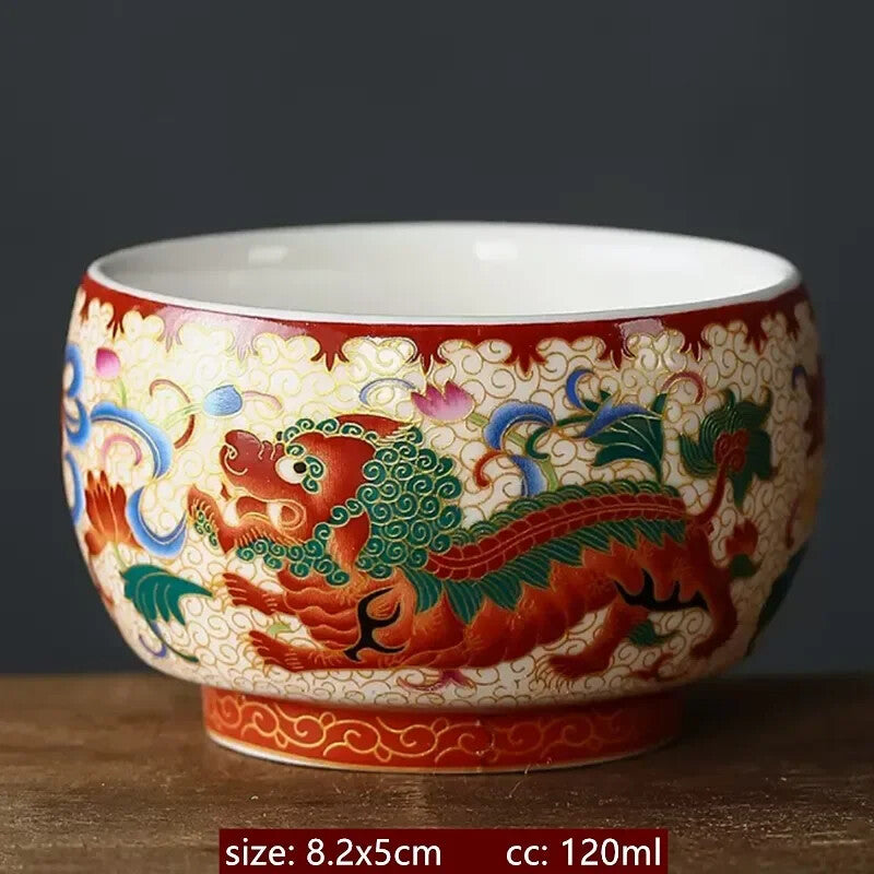 120ml Enamelled Pattern Handmade Porcelain Teacup Ceramic Tea Bowl Master Cup