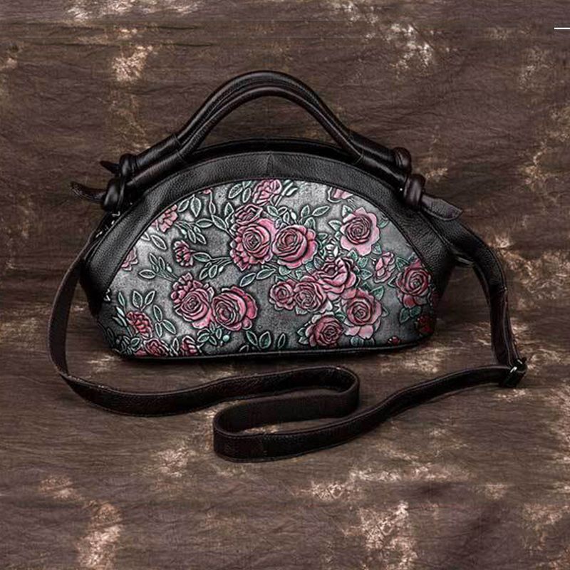 Natural Skin Shoulder Crossbody Tote Handbag Genuine Embossed Leather Retro Bags