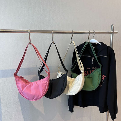 Nylon Shoulder Bags Solid Color Crossbody Bag Half Moon Canvas Messenger Pouch