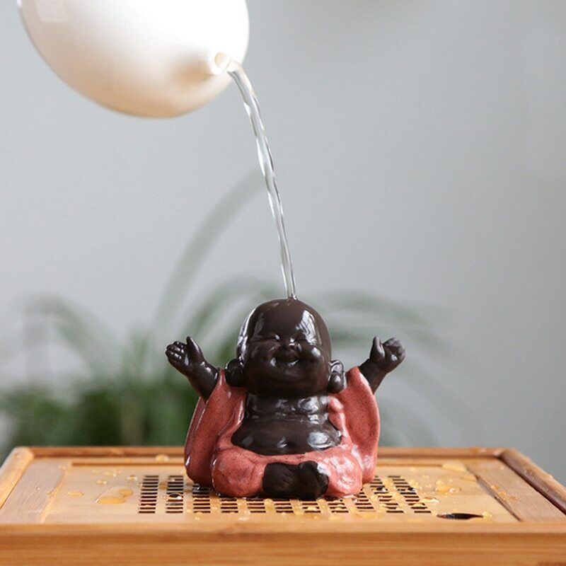 Happy Maitreya Buddha Tea Pet 1Pc Tea Favor Teahouse Ornament Ceramic Home Decor