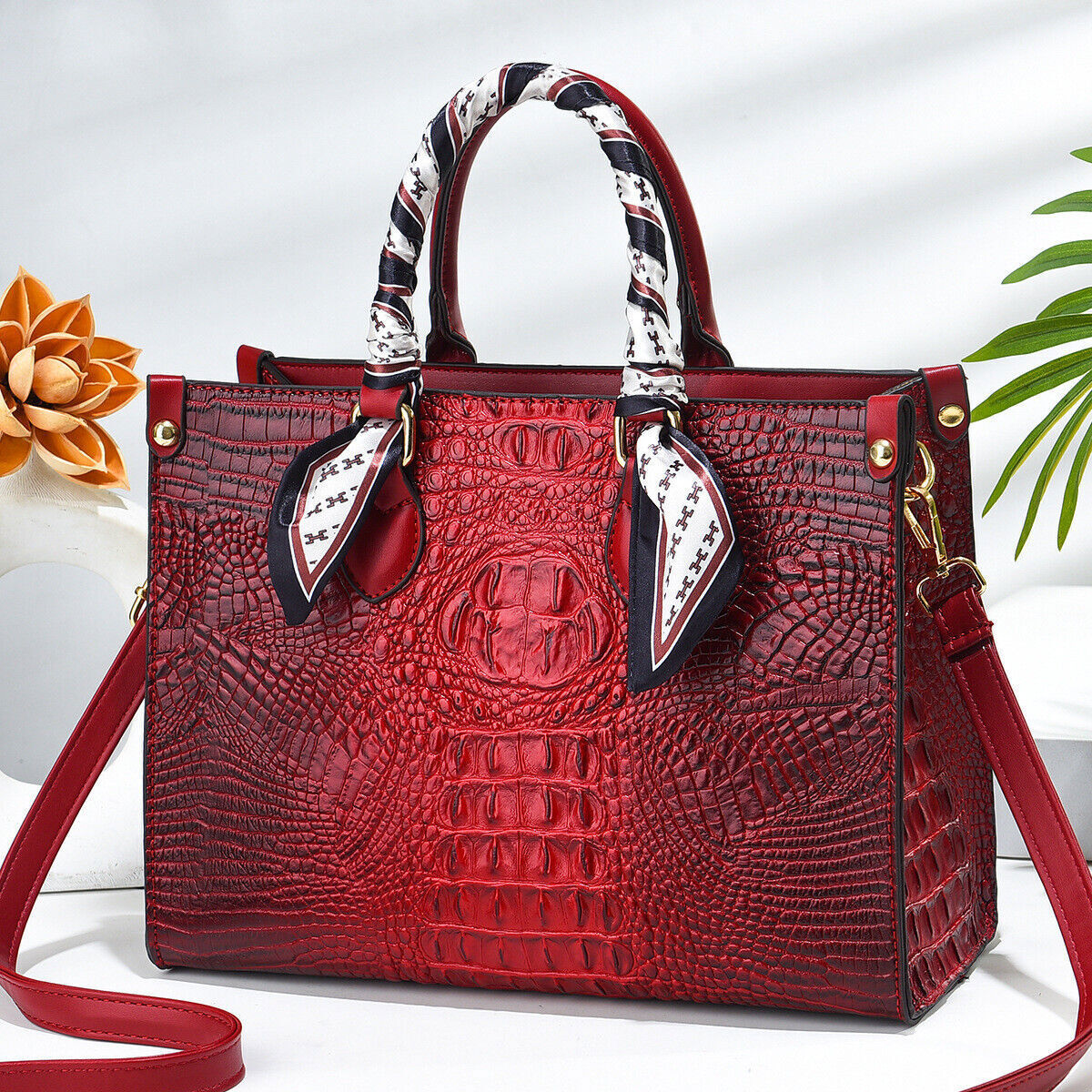 Fashion Crocodile Pattern Handbag Faux Leather Shoulder Bag Women's Purse