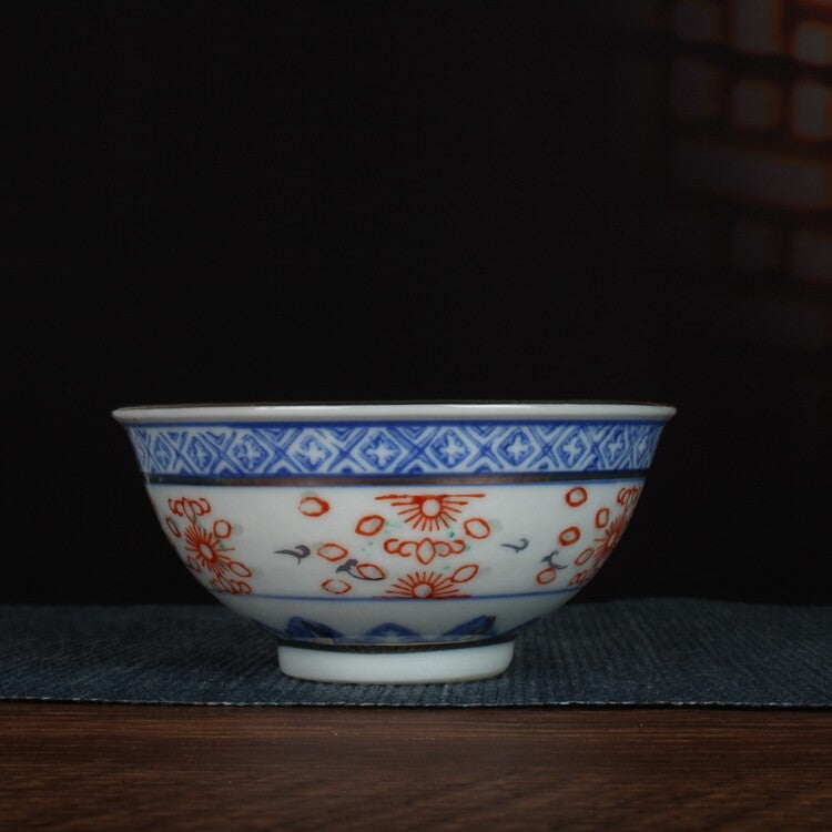3.3" Collection Chinese Jingdezhen Blue-and-white Porcelain Gild Red Glaze Cup