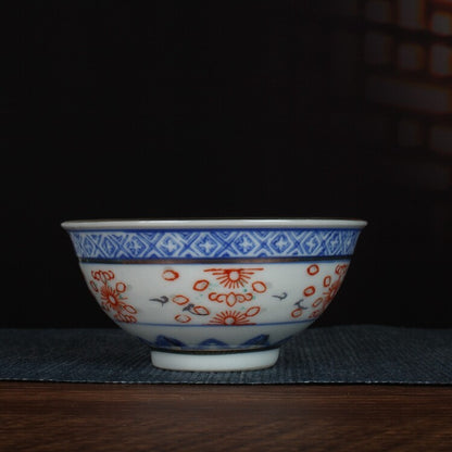 3.3" Collection Chinese Jingdezhen Blue-and-white Porcelain Gild Red Glaze Cup