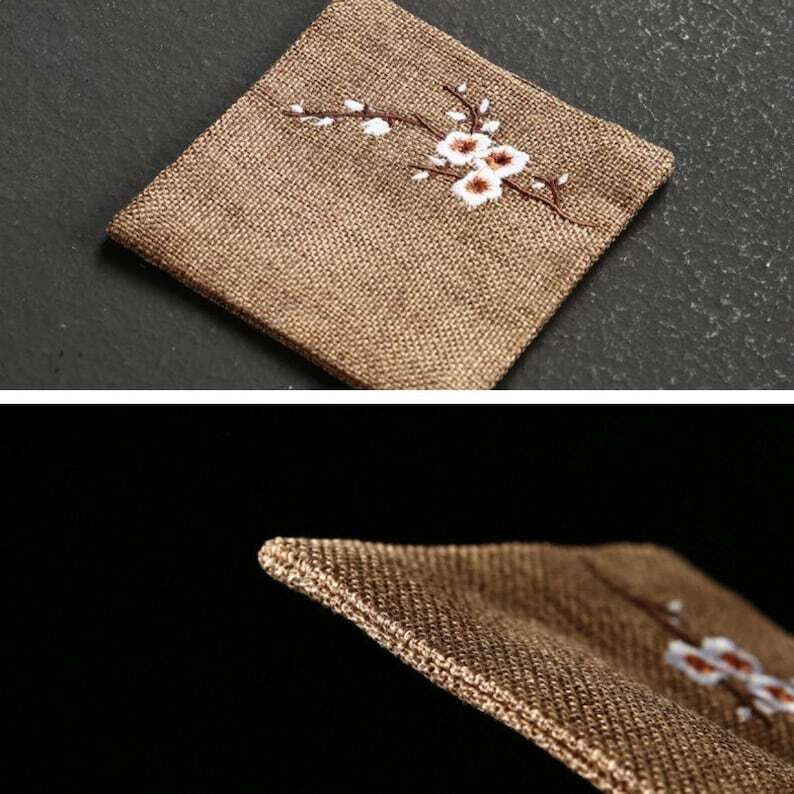 Embroidered Plum Blossom Cotton Tea Coasters|Tea Accessories