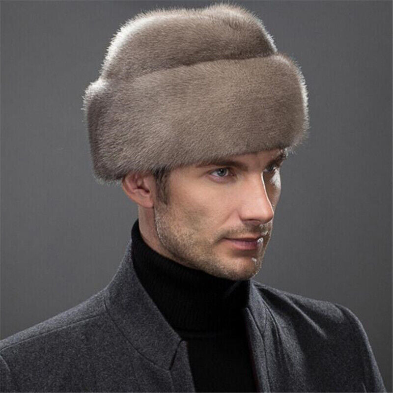 Winter French Style Mens Full-pelt Mink Hats Outdoor Solid Earflaps Hats