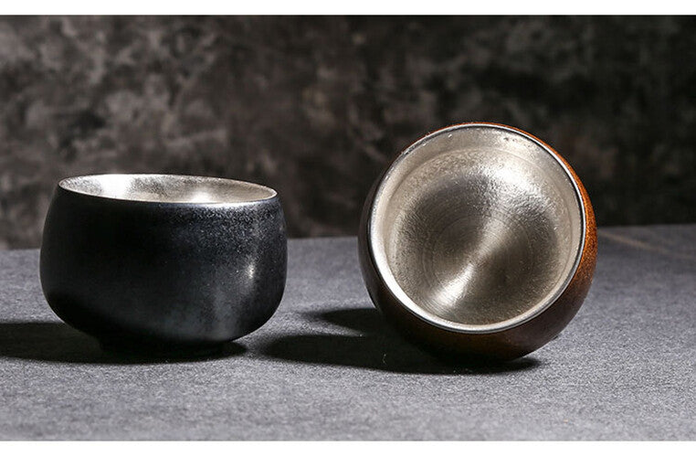 999 Sterling Silver Tea Cup Crude Pottery Master Cup 70ml Health Care Kungfu Cup
