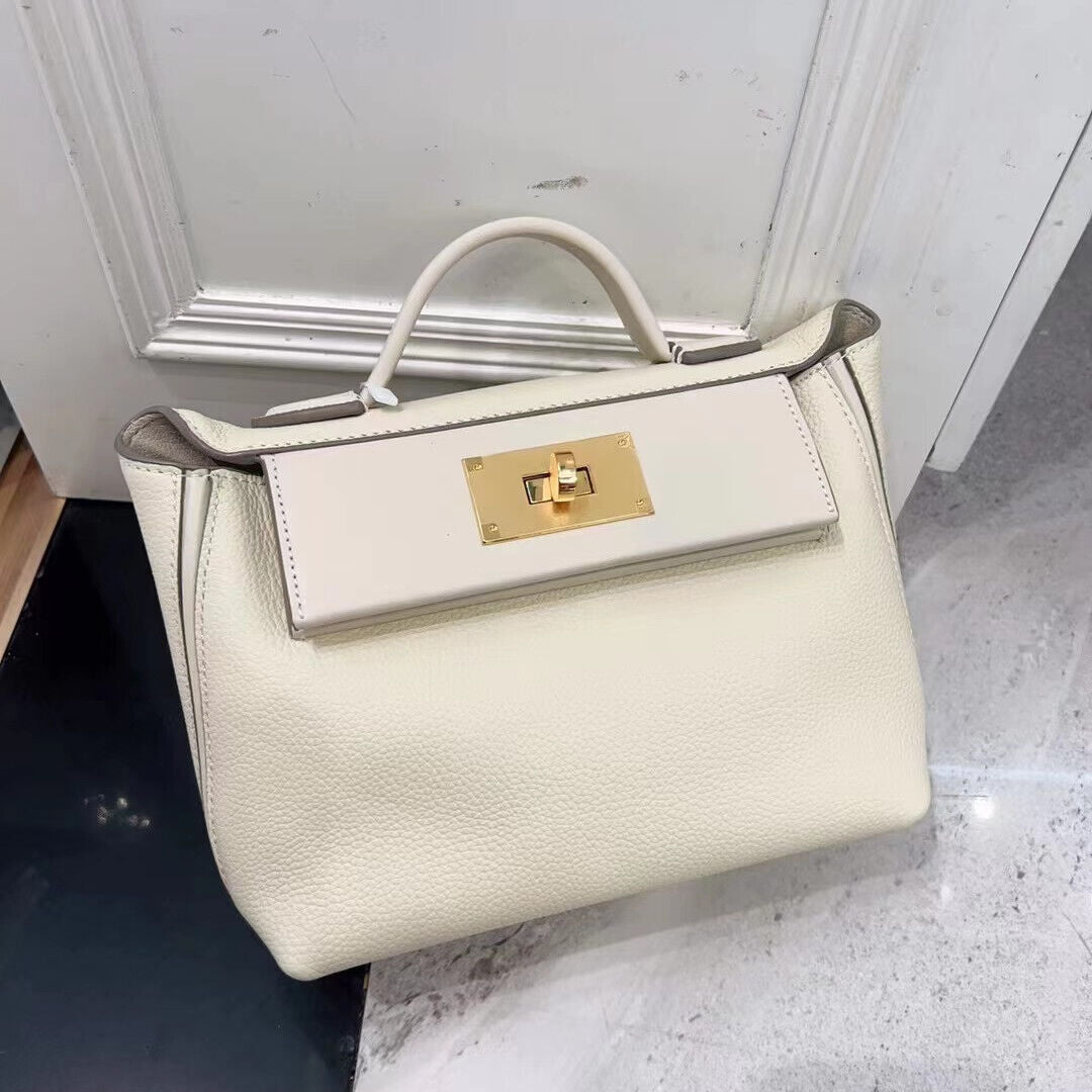 Small Real Leather Trapezoid Tote Handbag Flap Purse Shoulder bag Crossbody