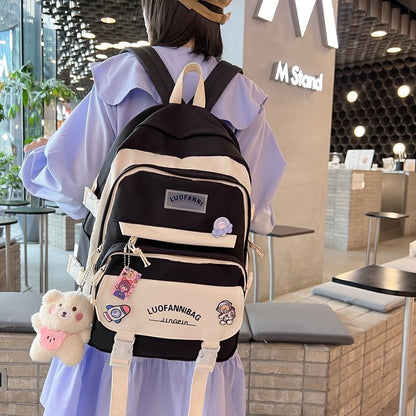 Patchwork Badge Woman Backpack Waterproof High School Bags 31*15*44 /30*13*41 CM