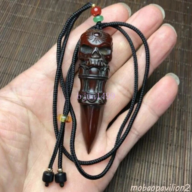 Yak Horn Carved Skull Pendant Phurba Dagger Tibetan Buddhism Faqi Statue
