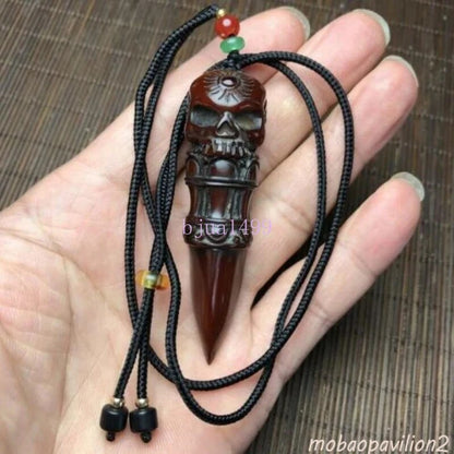 Yak Horn Carved Skull Pendant Phurba Dagger Tibetan Buddhism Faqi Statue