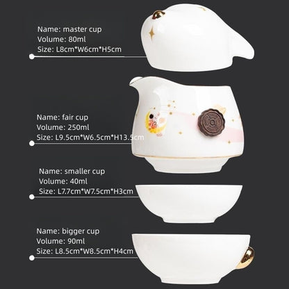 Rabbit Design Porcelain Tea Set For Travel Master Cup Matching Tea Cup Pitcher