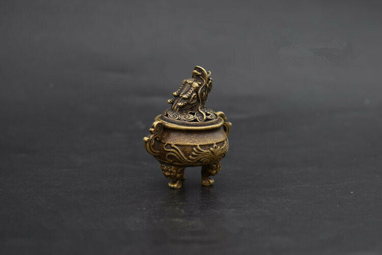Chinese Pure Bronze Copper Foo Dog Lion Dragon Head Incense Burners Censer