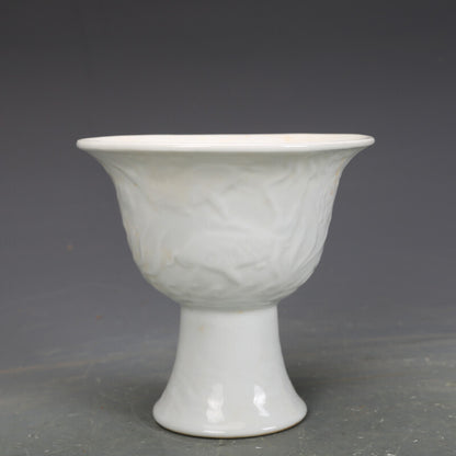 4.3" Chinese Yuan Nightlight Porcelain White Glaze Animal Dragon High Foot Cup