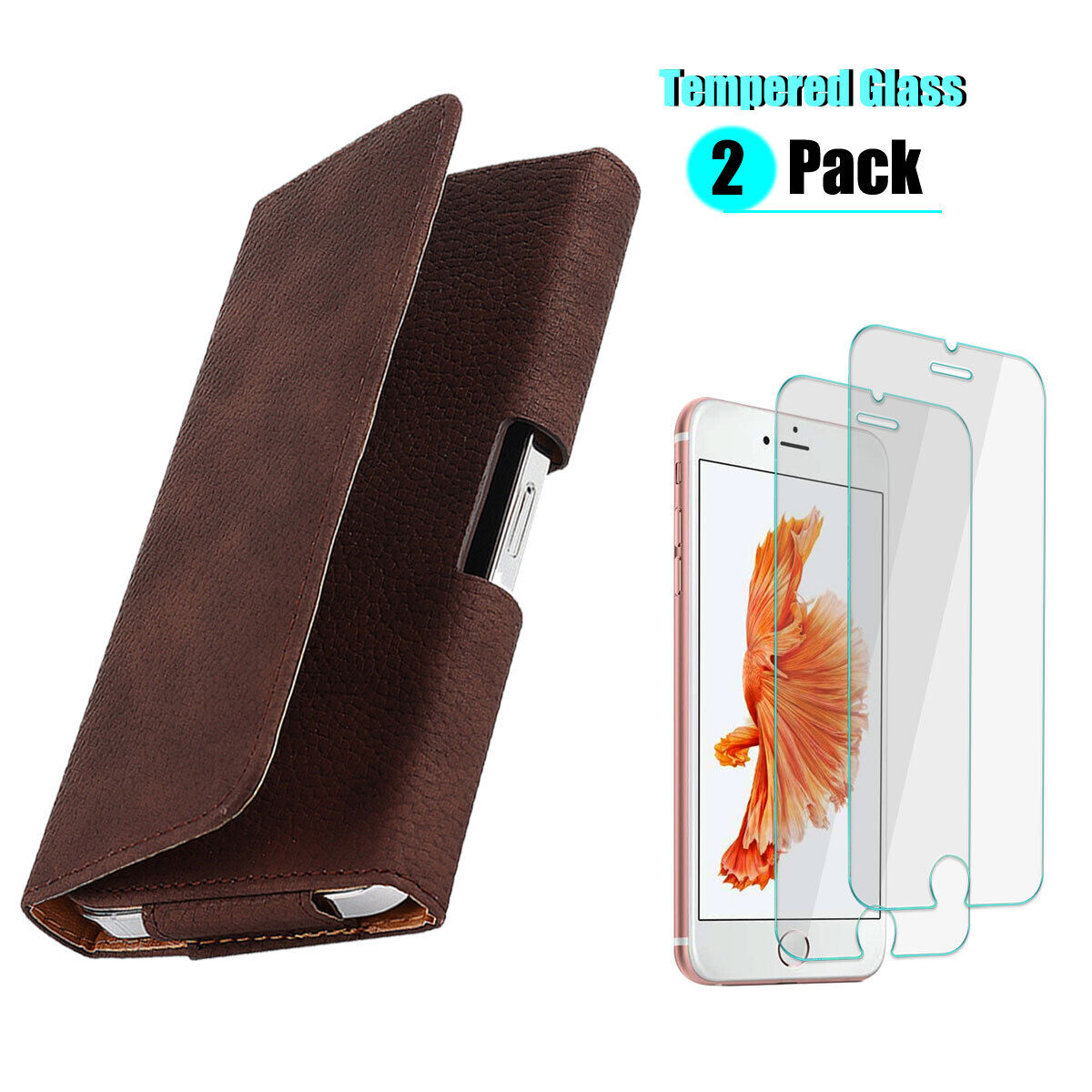 Leather Belt Loop Clip Case Cover /Tempered Glass For iPhone 6 6s 7 8 Plus