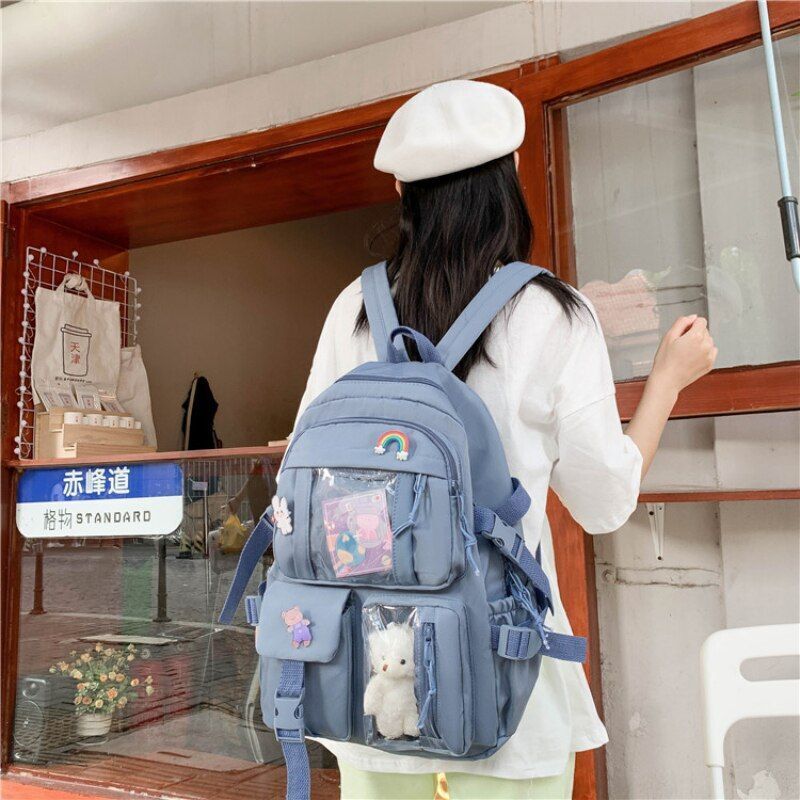 Schoolbag College Students Backpack 29*13*41 CM Strap 80CM Nylon Green/Pink Bags