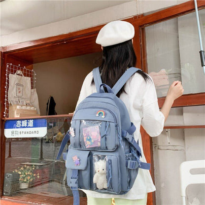 Schoolbag College Students Backpack 29*13*41 CM Strap 80CM Nylon Green/Pink Bags
