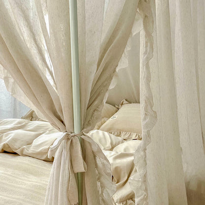 Flax Mosquito Net Bed Netting Canopy Summer France Bed Curtain & White Bracket