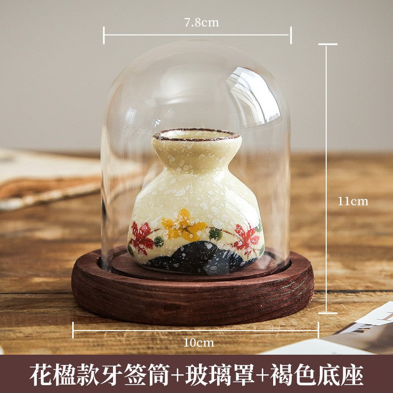 Vintage Ceramic Household Toothpick Box Chinese Style Mini Storage Bottle