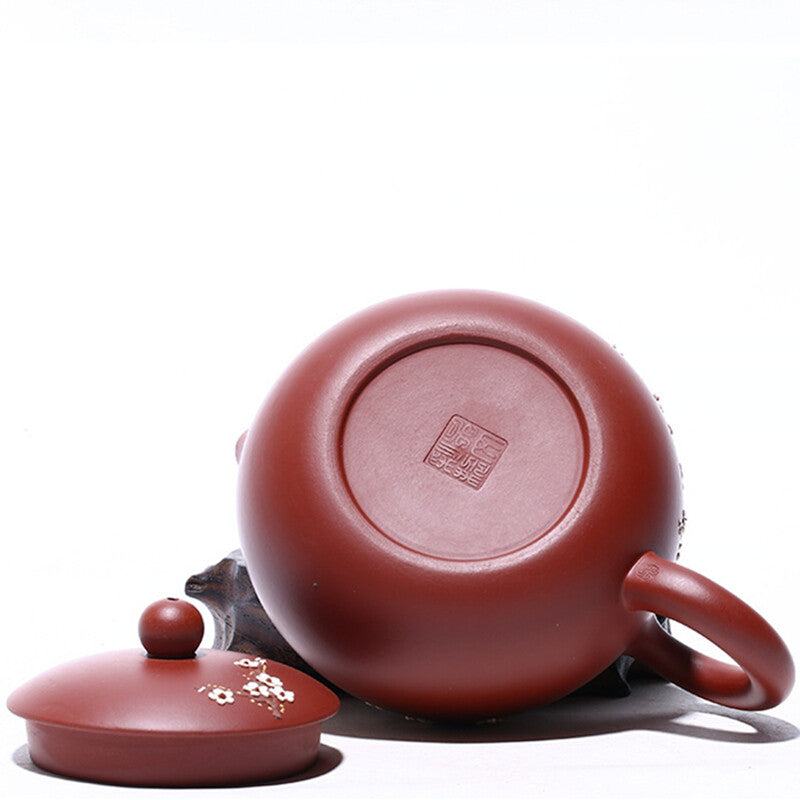 Handmade Wintersweet Floral Relief Marked Tea Pot Real Yixing Zisha Xishi Pot
