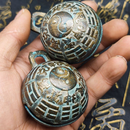 6.9CMRetro Pair Collectible Bells Tai Chi Eight Trigrams Copper Bell Decorations