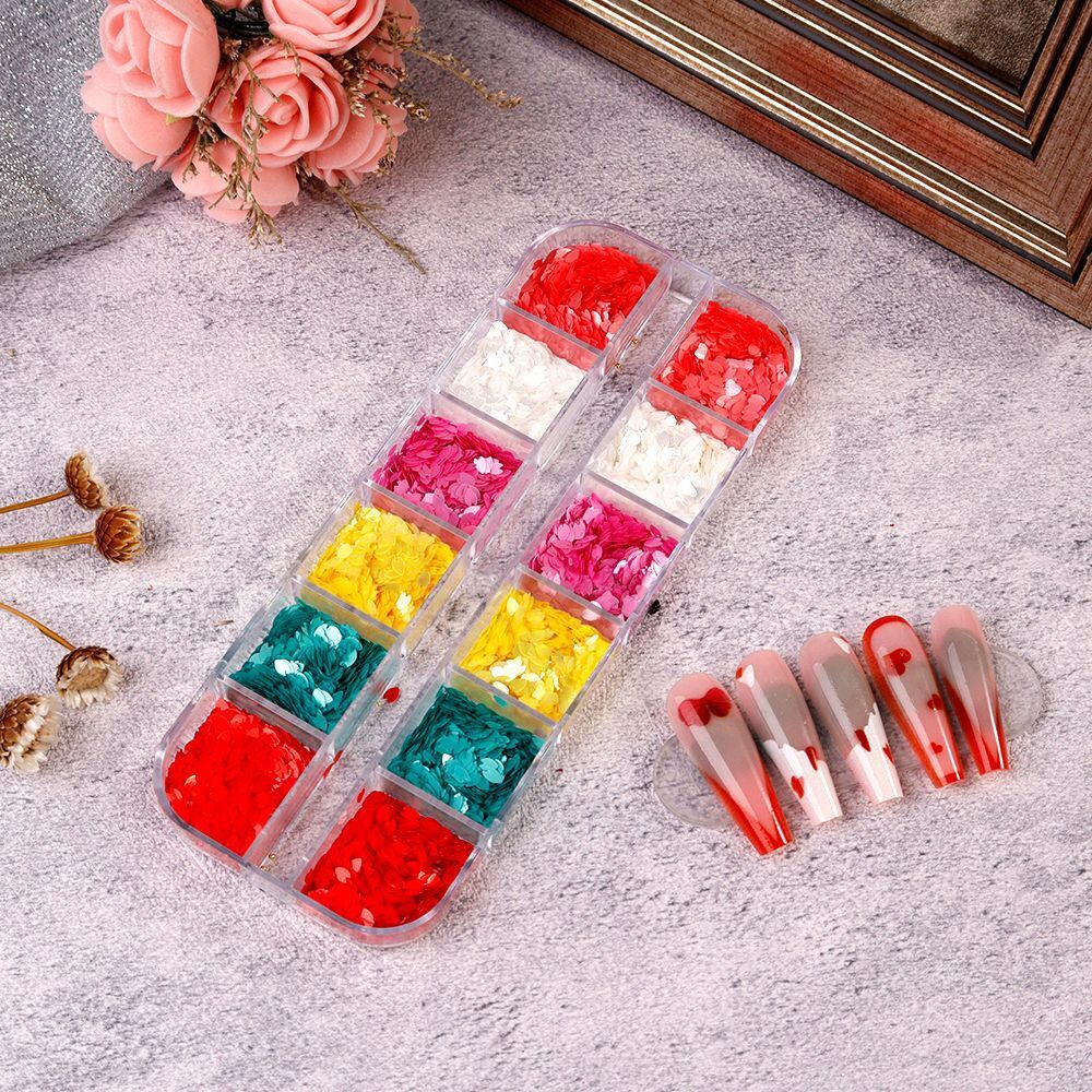 Nail Glitter Polish 12 Grids Colorful Mirror Effect Shimmer Pearl Powder Pigment