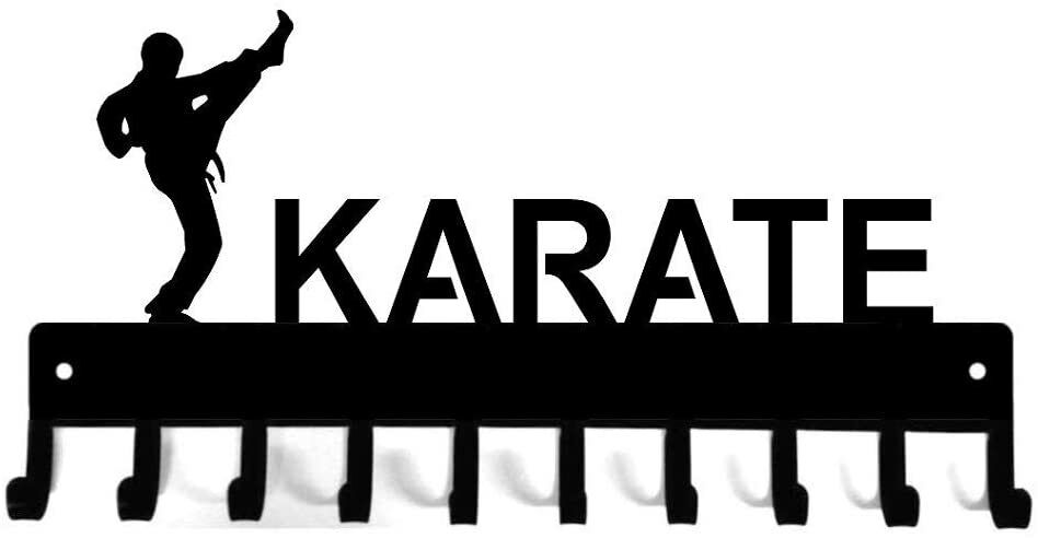 Karate Sparring Medal Hanger & Belt Rack -14.5 inches W/ 10 Hooks Metal Wall Art