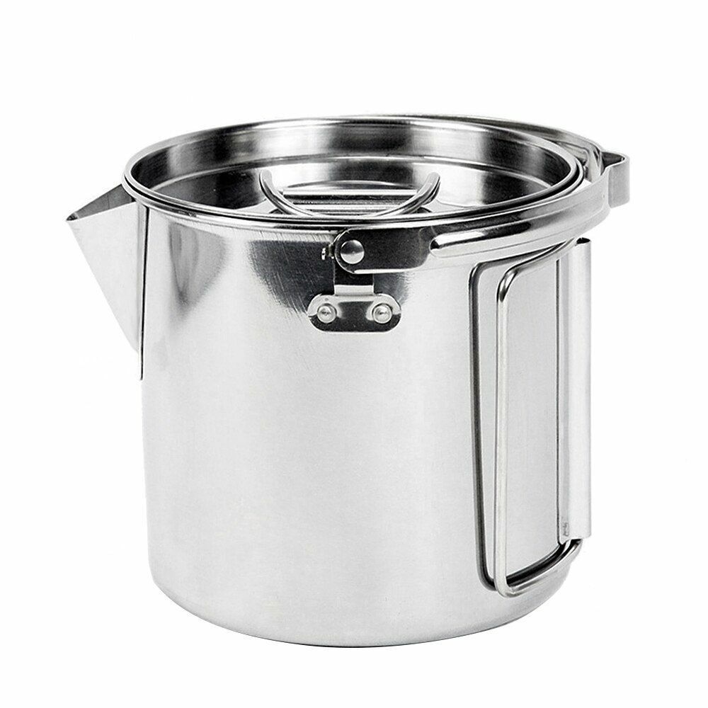 Stainless Steel Cup Camping Soup Coffee Pot Foldable Handle Water Kettle Cover