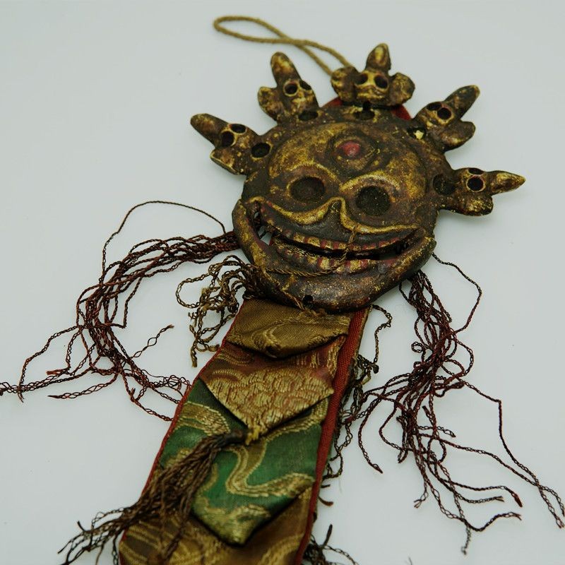 New Brass Citipati Skull Pendant Nepal Handmade Ritual Prayer Flag Decor