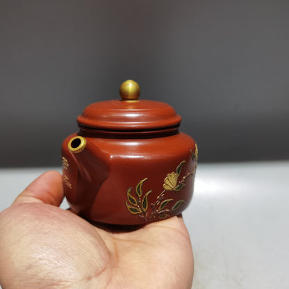 Chinese Yixing Zisha Clay Handmade Exquisite Teapot （描金德钟壶 底款：顾景舟)