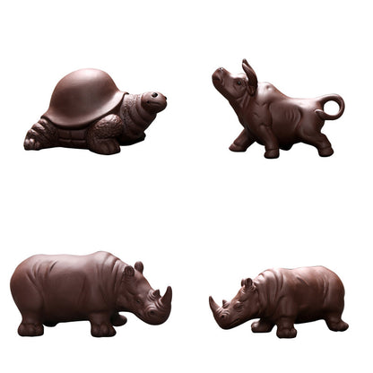 Chinese Lovely Tea Pet Yixing Zisha Purple Clay Ornament Tea Play Ox Turtle New
