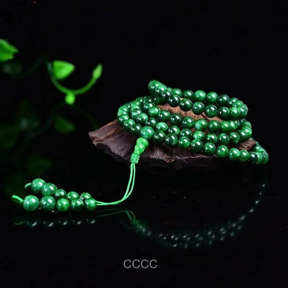 Certified Natural Green Myanmar Jade Jadeite Dry Green 108 Round Beads Necklaces