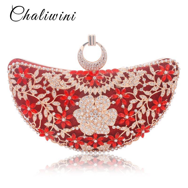 Women Clutch Evening Bag Hollow Out Metal Wedding Sequined Shoulder Bag Purses