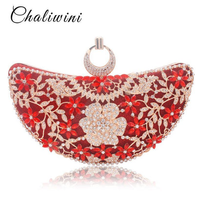 Women Clutch Evening Bag Hollow Out Metal Wedding Sequined Shoulder Bag Purses