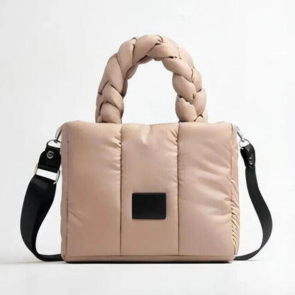 Quilted Tote Bags Women Down Handbags Woven Handle Shoulder Bag Winter Bag