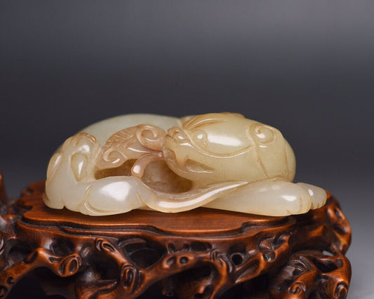 Chinese Antique Hetian Jade Carved Sculpture Exquisite Beast Statue Collections