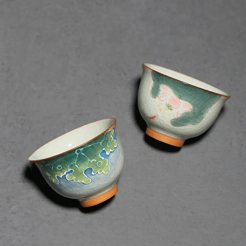 1Pc Chinese Tradition Ceramic Tea Cup Handmade Ice-cracking Glaze Lotus Teacup