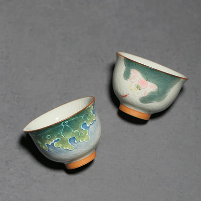 1Pc Chinese Tradition Ceramic Tea Cup Handmade Ice-cracking Glaze Lotus Teacup