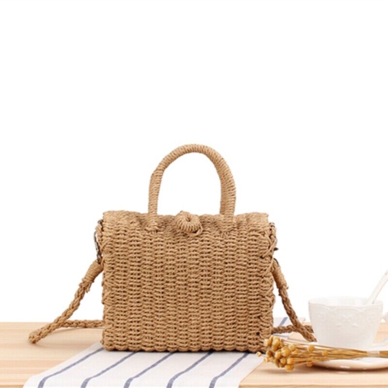 New Small Messenger Summer Casual Straw Crossbody Bag Square Beach Tote Bag